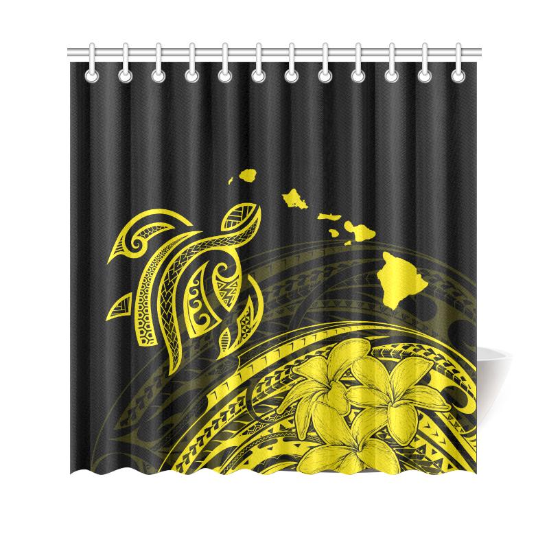 Hawaii Map Plumeria Polynesian Yellow Turtle Shower Curtain 177 x 172 (cm) Yellow - Polynesian Pride