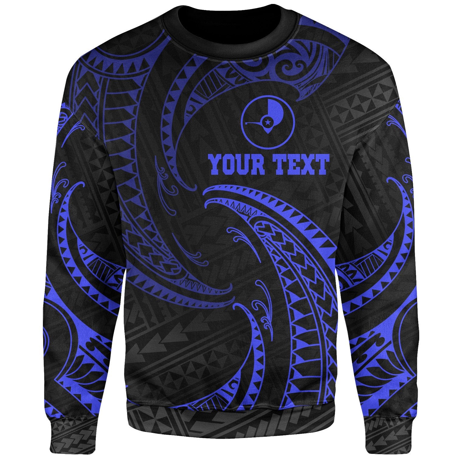 Yap Polynesian Custom Personalised Sweater - Blue Tribal Wave Unisex Blue - Polynesian Pride