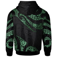 New Caledonia Polynesian Zip Hoodie Polynesian Tattoo Green Version - Polynesian Pride