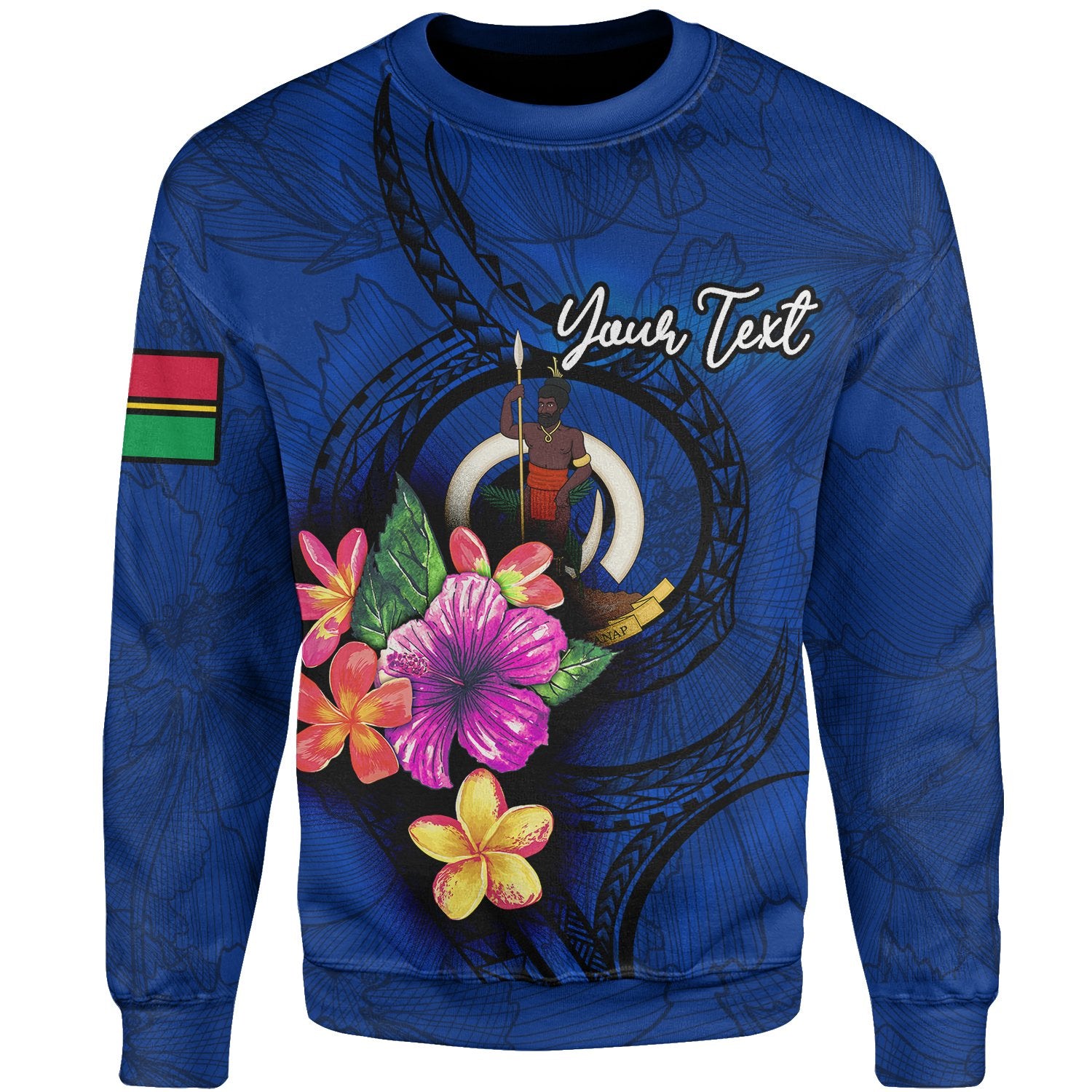 Vanuatu Polynesian Custom Personalised Sweater - Floral With Seal Blue Unisex Blue - Polynesian Pride