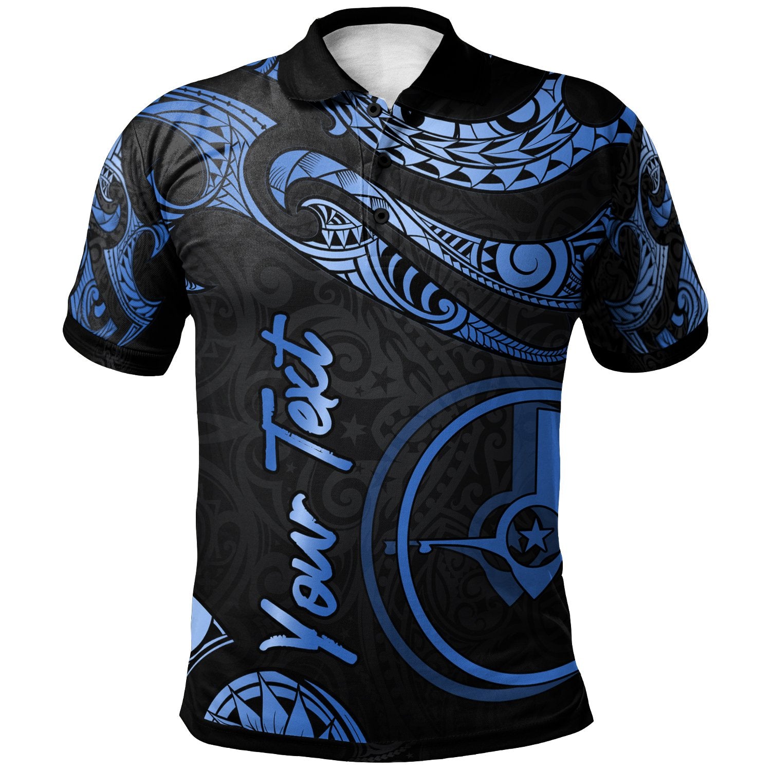 Yap Micronesia Custom Polo Shirt Polynesian Tattoo Blue Version Unisex Blue - Polynesian Pride