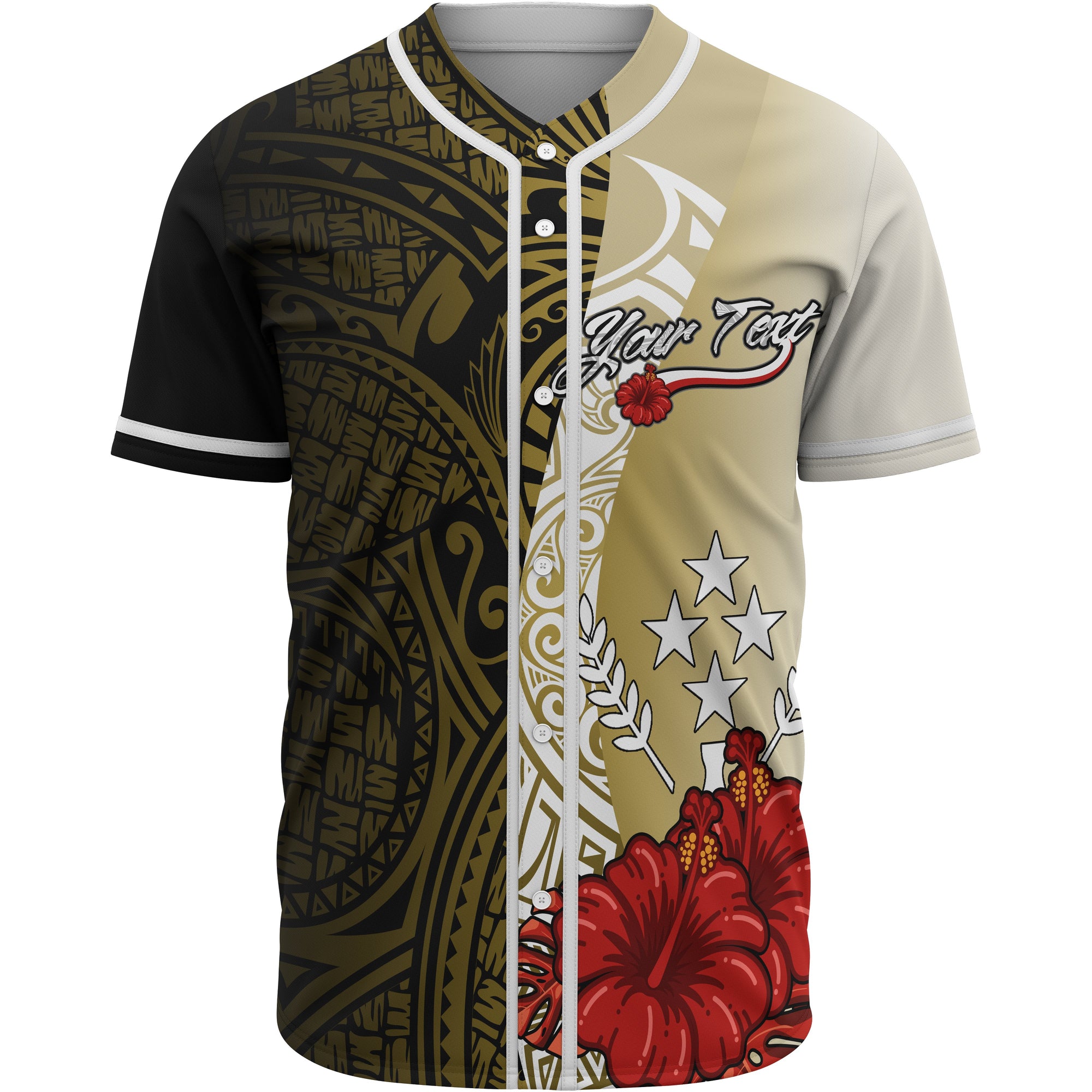 Kosrae Polynesian Custom Personalised Baseball Shirt - Coat Of Arm With Hibiscus Gold Unisex Gold - Polynesian Pride