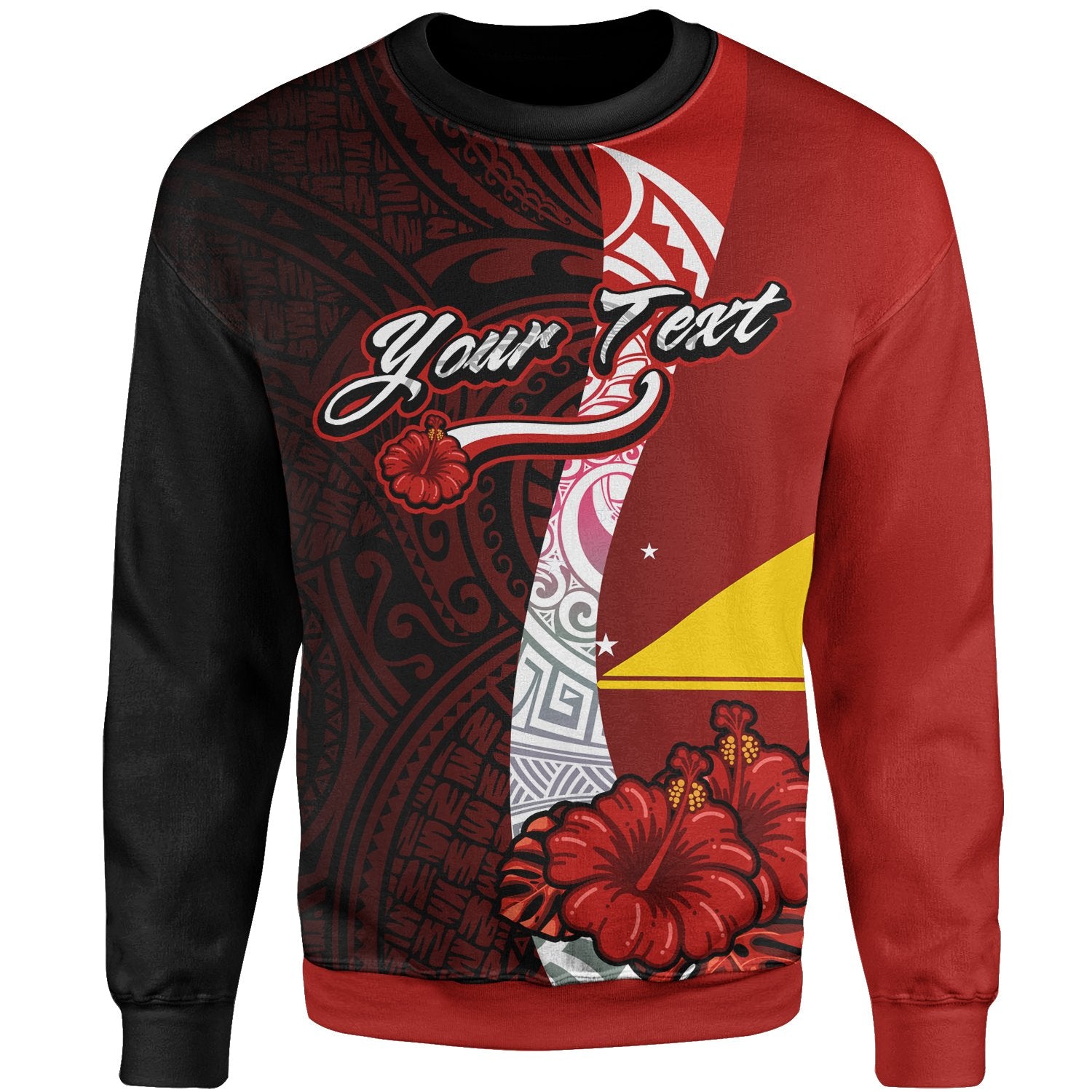 Tokelau Islands Polynesian Custom Personalised Sweater - Coat Of Arm With Hibiscus Unisex Red - Polynesian Pride