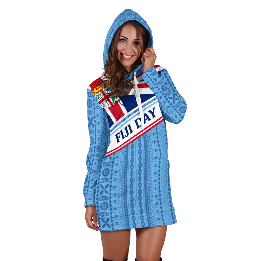 Fiji Day Hoodie Dress - Tapa Pattern With Flag - LT12 - Polynesian Pride
