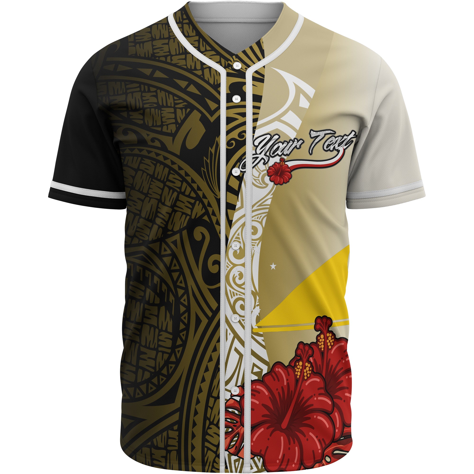 Tokelau Polynesian Custom Personalised Baseball Shirt - Coat Of Arm With Hibiscus Gold Unisex Gold - Polynesian Pride