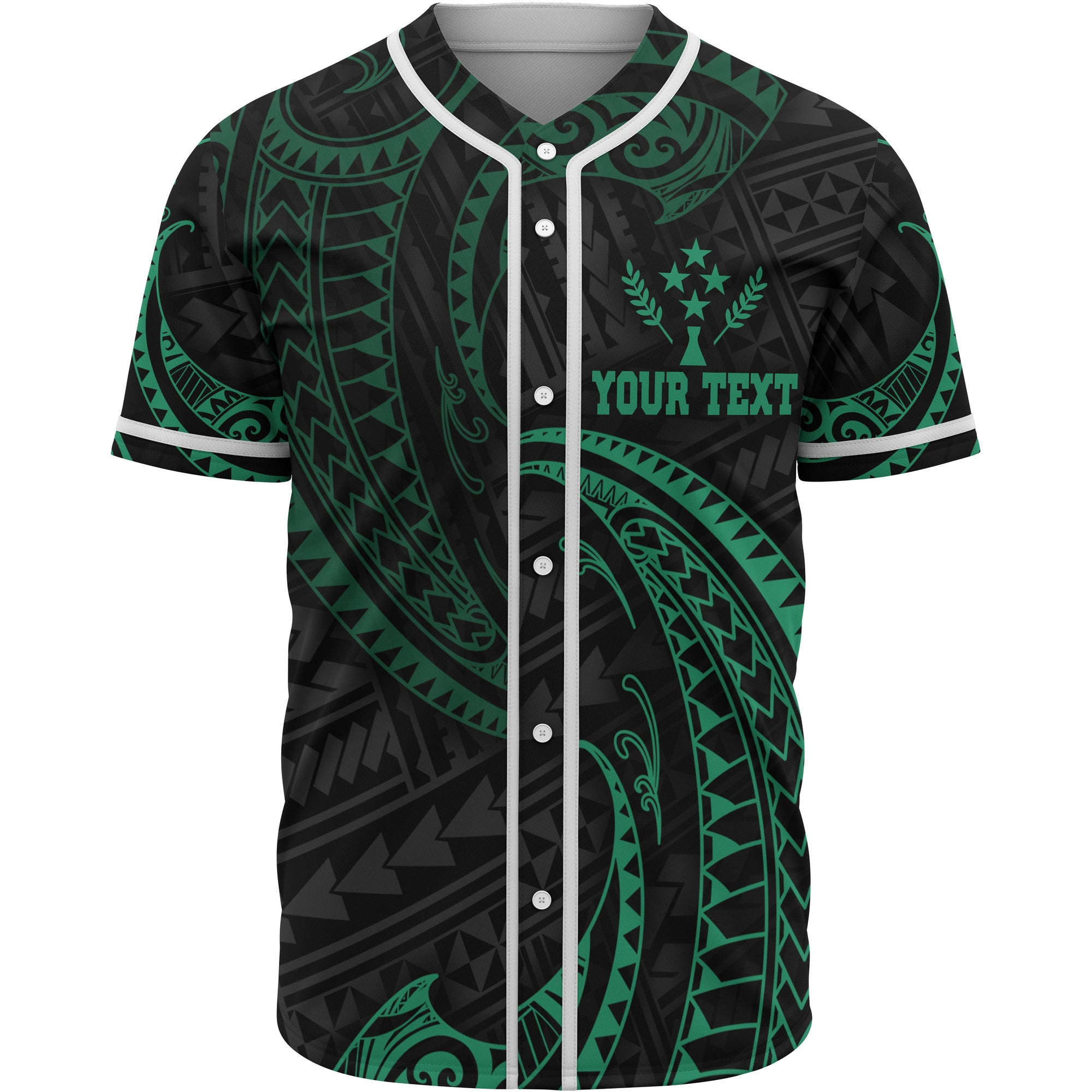 Kosrae Polynesian Custom Personalised Baseball Shirt - Green Tribal Wave Unisex Green - Polynesian Pride