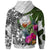 Pohnpei Zip up Hoodie White Turtle Plumeria Banana Leaf - Polynesian Pride