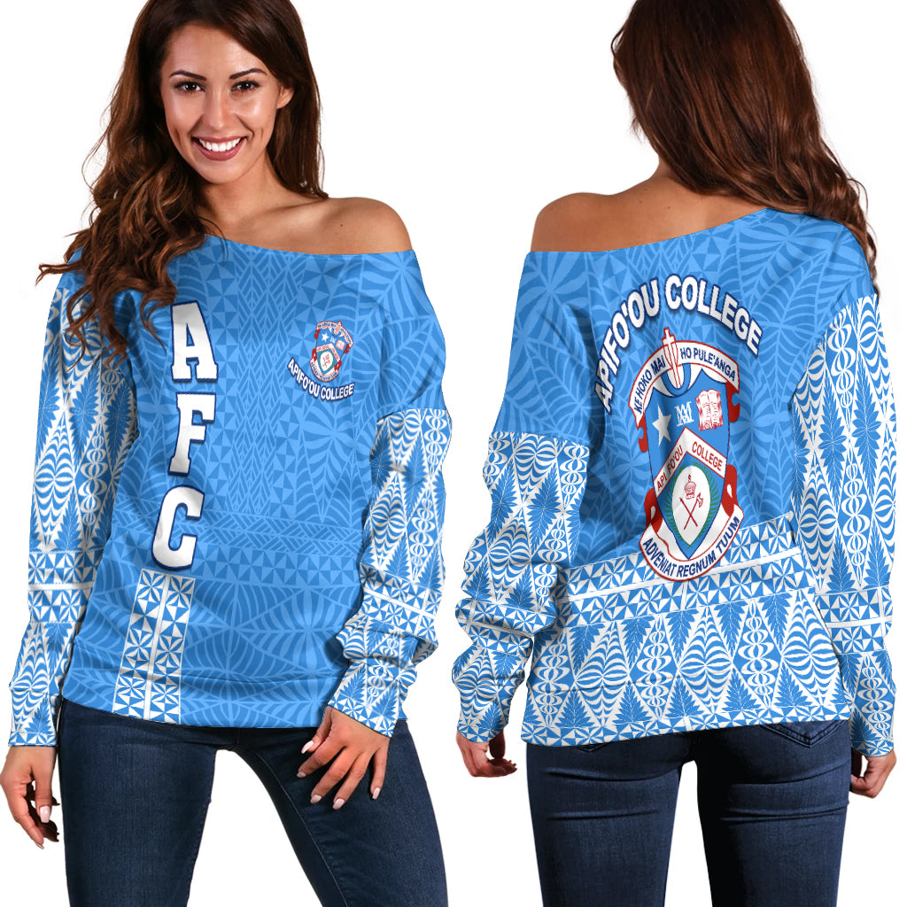 Apifo'ou College Off Shoulder Sweater Tongan Pattern AFC Lovers LT13 - Polynesian Pride