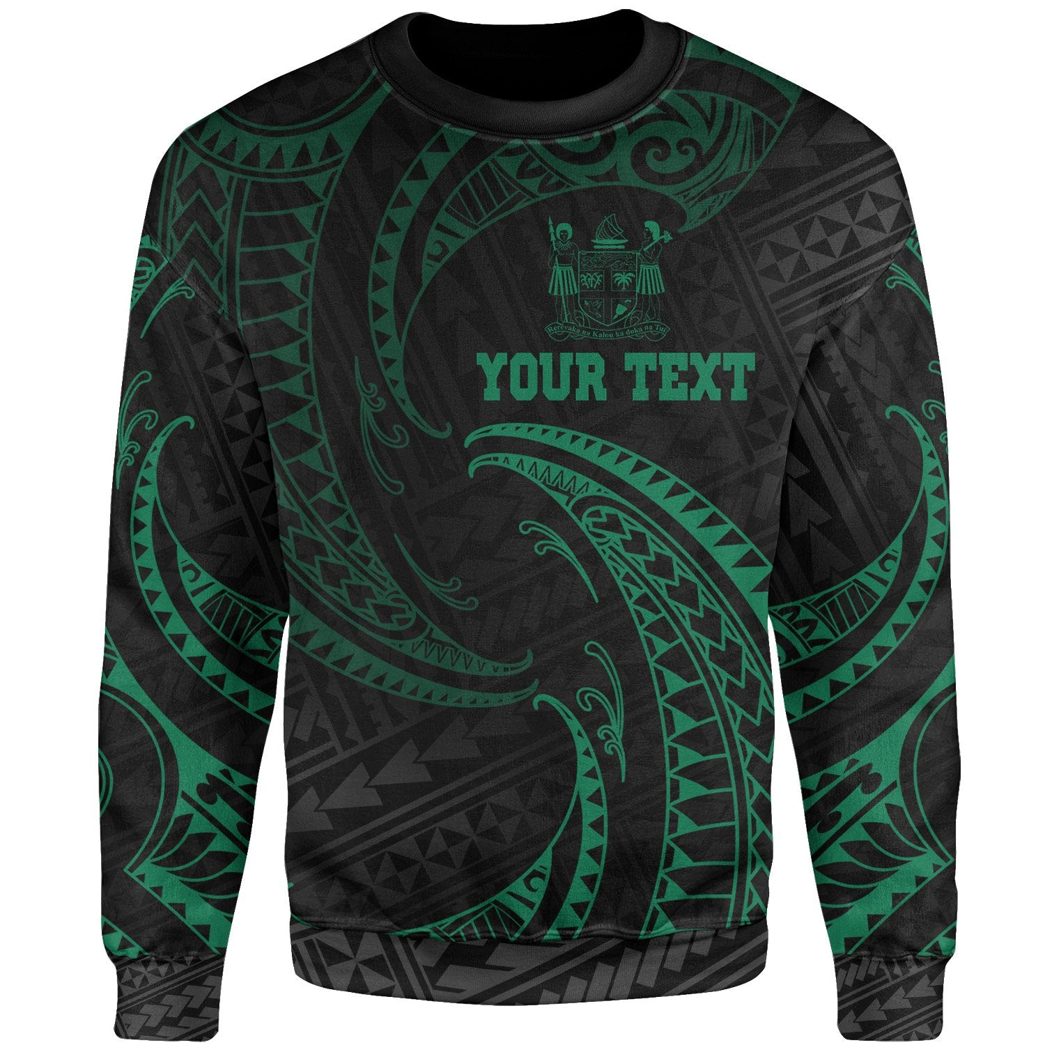 Fiji Polynesian Custom Personalised Sweater - Green Tribal Wave Unisex Green - Polynesian Pride