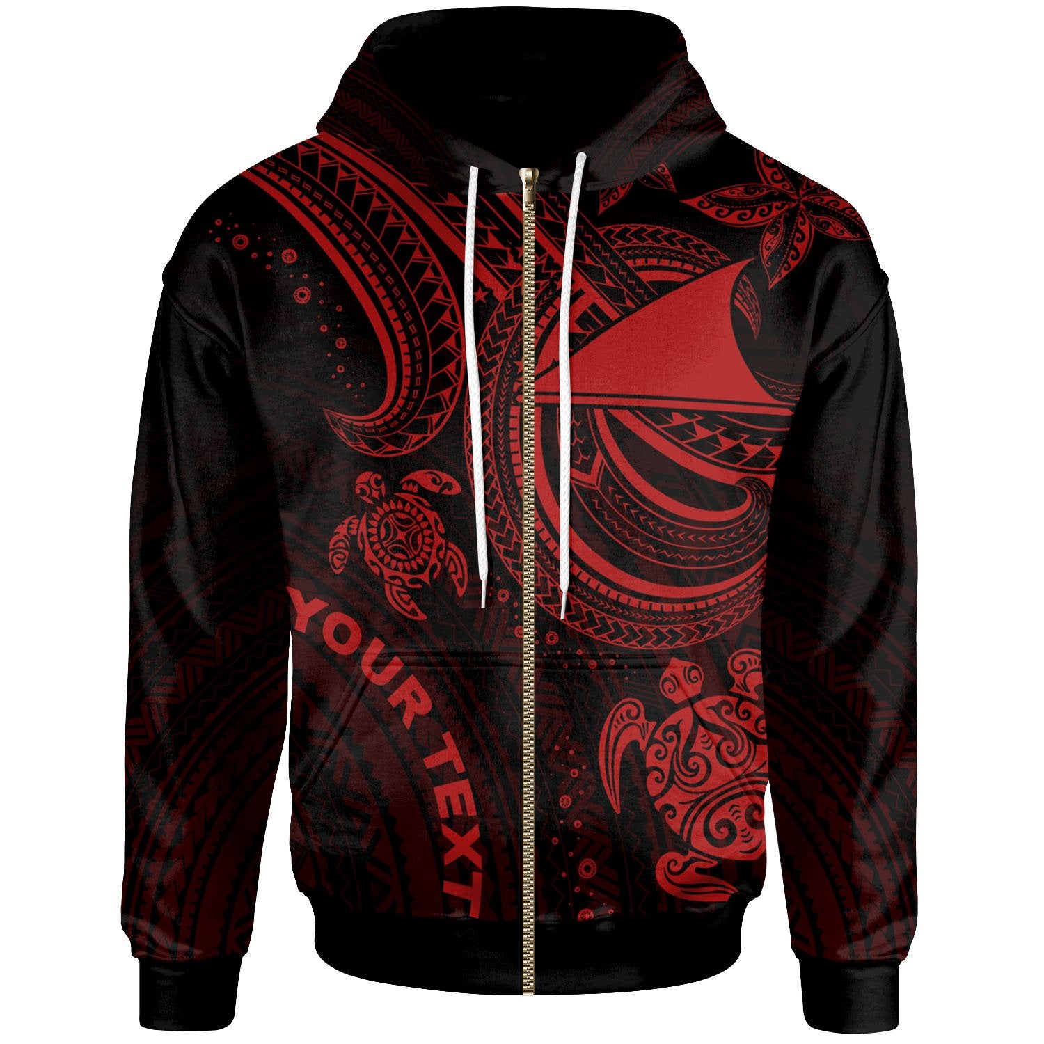 Tokelau Custom Zip up Hoodie Red Turtle Unisex Red - Polynesian Pride