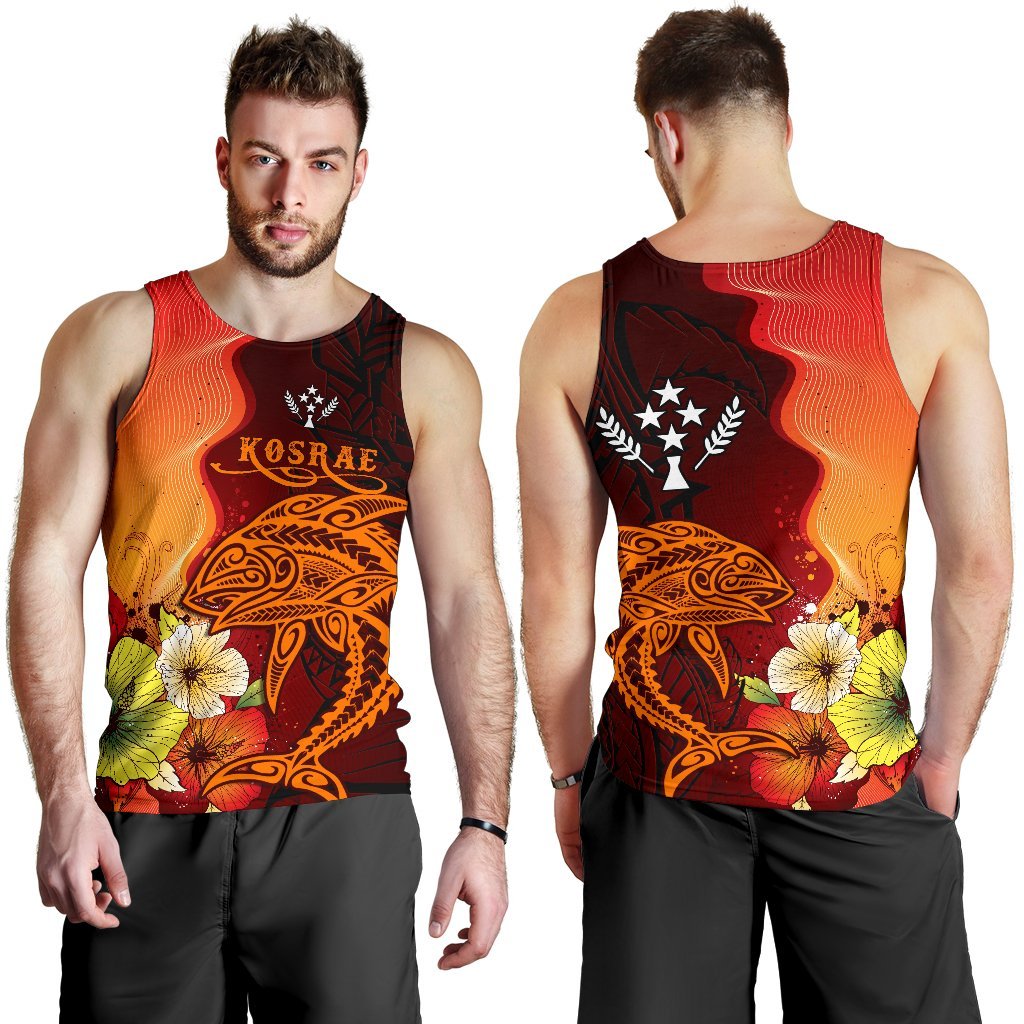 Kosrae Men Tank Top - Tribal Tuna Fish Orange - Polynesian Pride