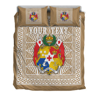 (Custom Personalised) Tonga Pattern Bedding Set Coat of Arms - Beige and White LT4 - Polynesian Pride