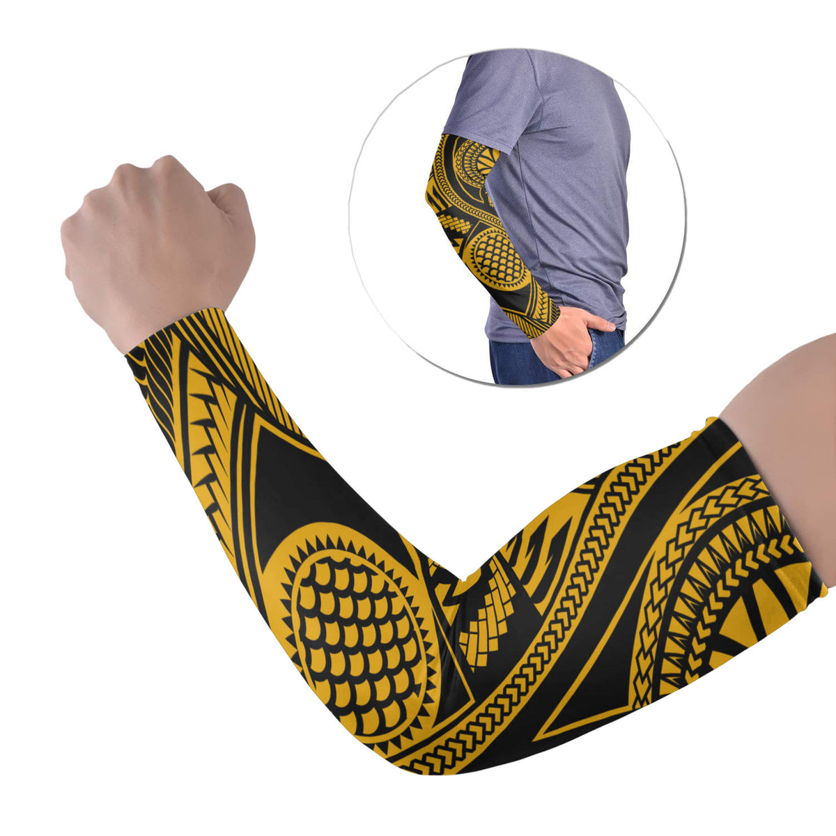 Polynesian Tribal Tattoo Arm Sleeve 43 (Set of Two) Colorful No.6 LT6 Set of 2 Gold - Polynesian Pride