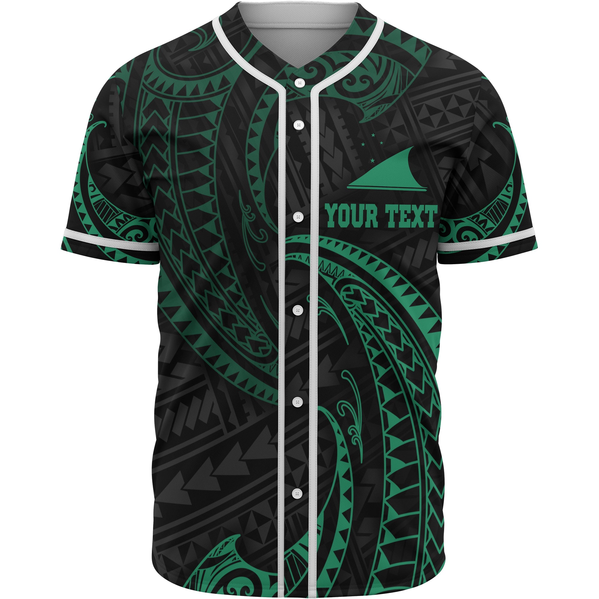 Tokelau Polynesian Custom Personalised Baseball Shirt - Green Tribal Wave Unisex Green - Polynesian Pride