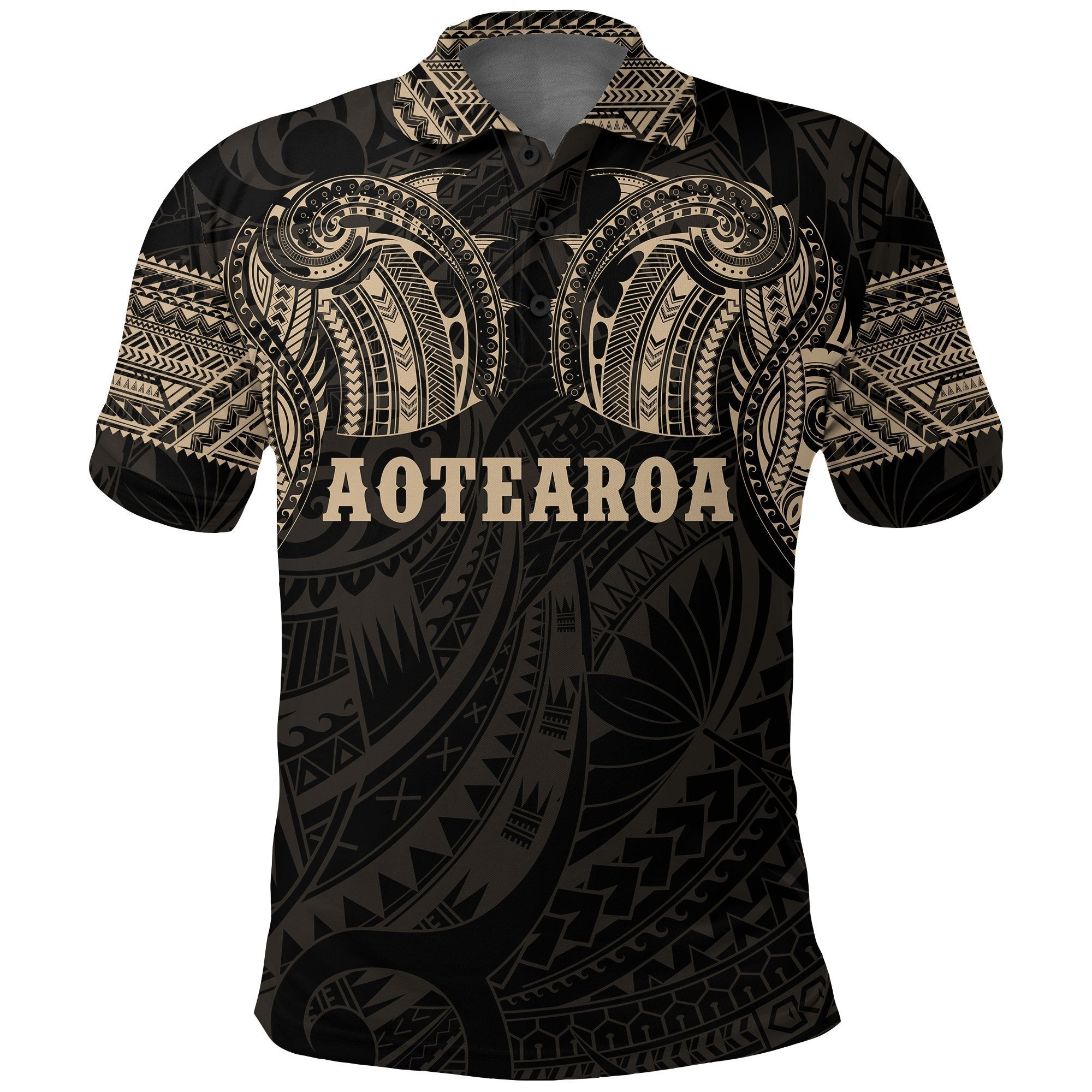 Aotearoa Maori Tattoo Golden Polo T Shirt Unisex Black - Polynesian Pride