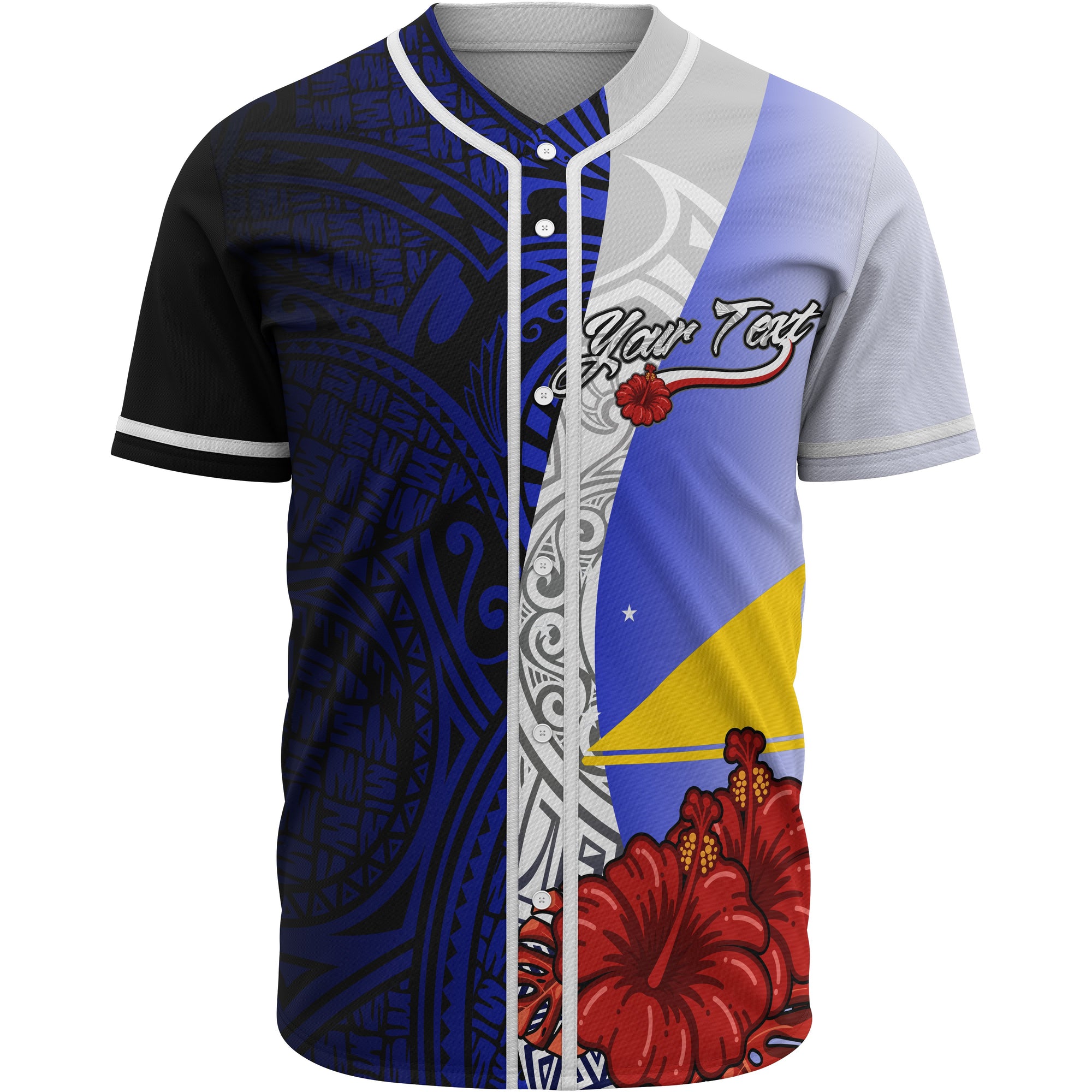 Tokelau Polynesian Custom Personalised Baseball Shirt - Coat Of Arm With Hibiscus Blue Unisex Blue - Polynesian Pride