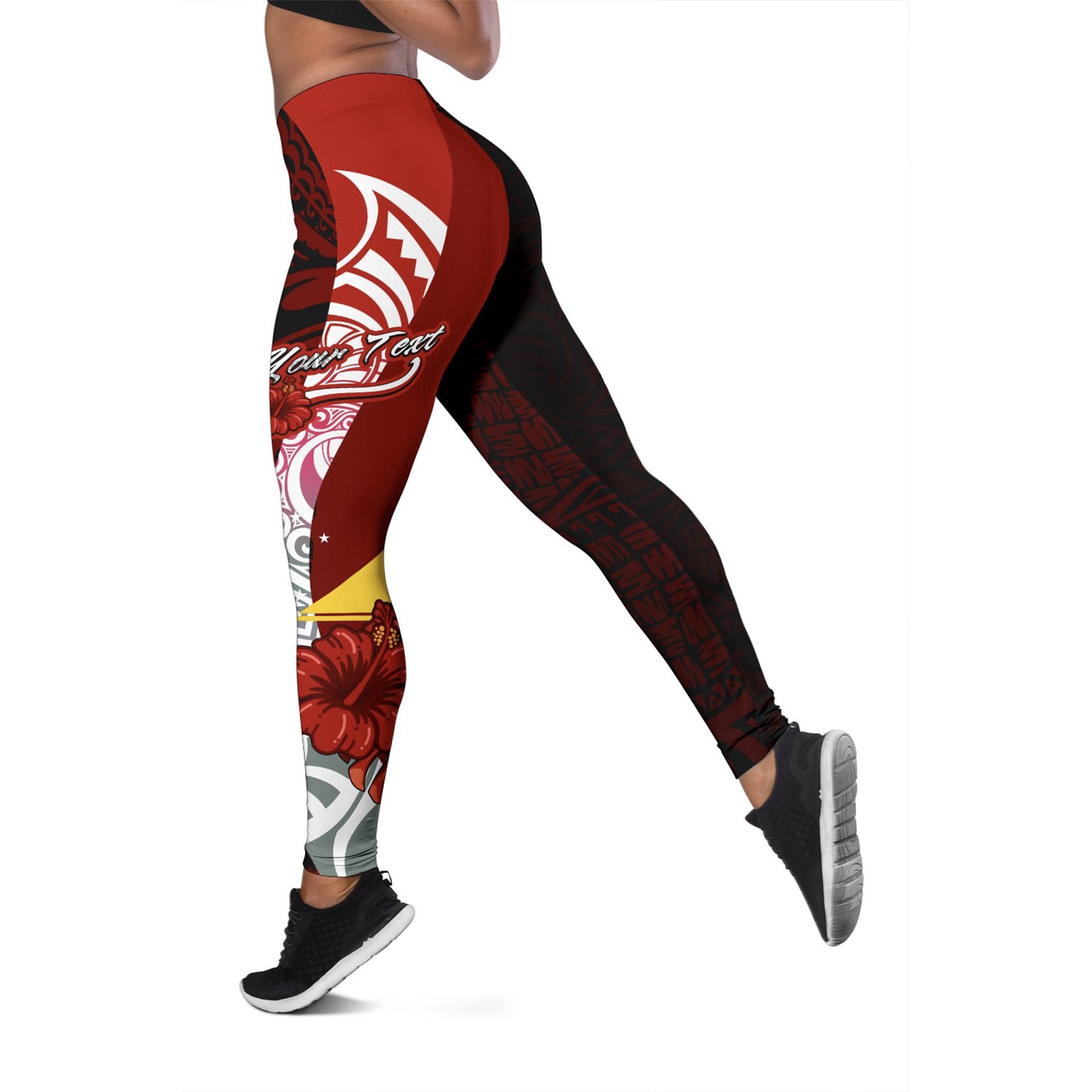 Tokelau Polynesian Custom Personalised Legging - Coat Of Arm With Hibiscus Red - Polynesian Pride