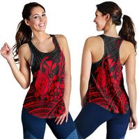Hawaii Turtle With Hibiscus Tribal Red Women Tank Top - LT12 Red - Polynesian Pride