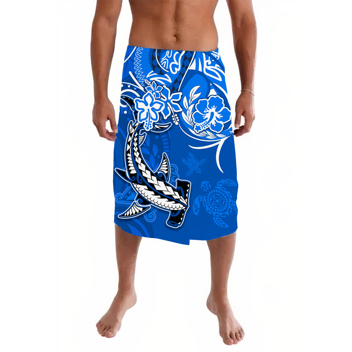 Custom Hawaii Lavalava Polynesian Blue Sea Turtle Honu and Hammerhead Shark LT13 Blue - Polynesian Pride