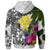 Hawaii Zip up Hoodie White Turtle Plumeria Banana Leaf - Polynesian Pride