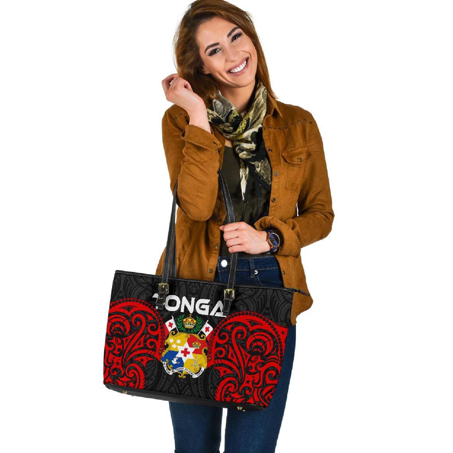 Tonga Polynesian Leather Tote Bag - Tongan Spirit Red - Polynesian Pride