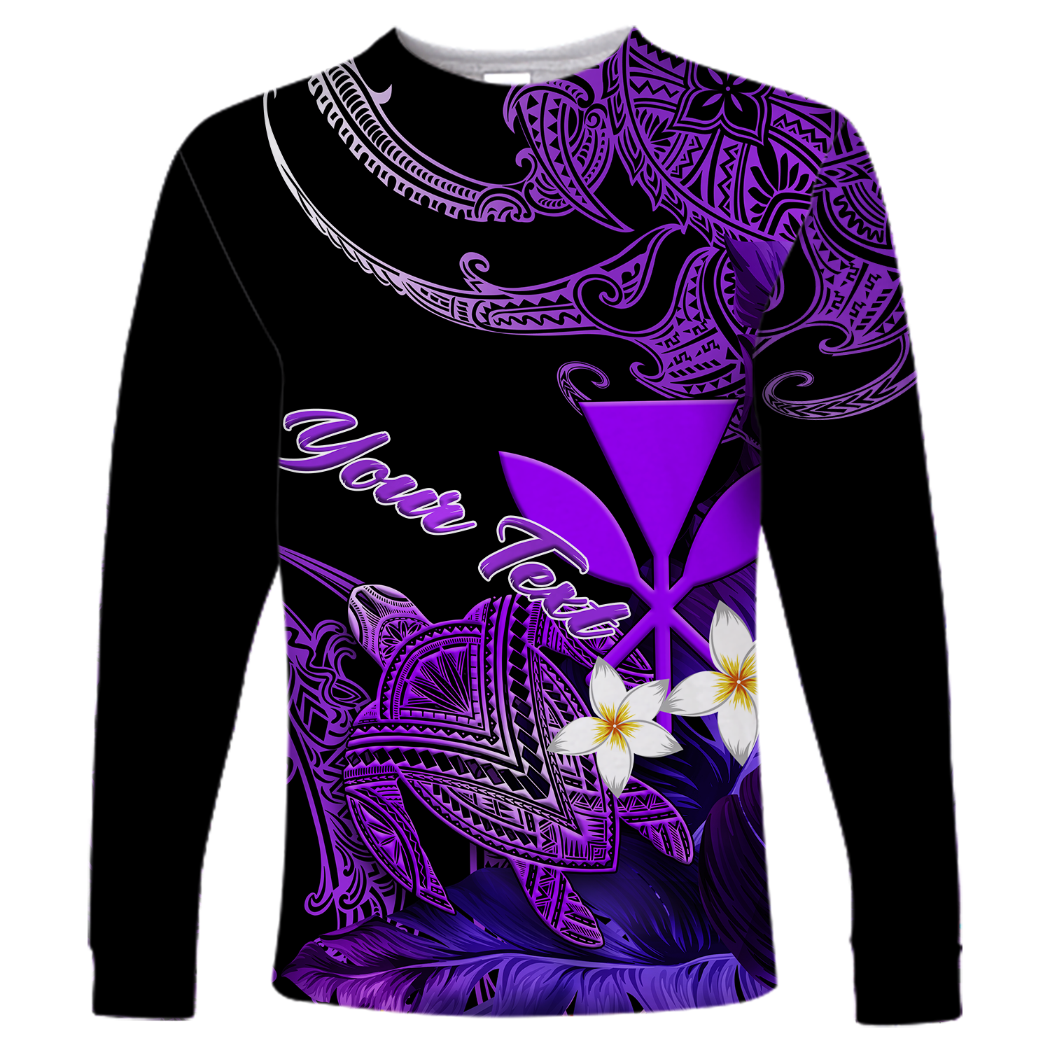 (Custom Personalised) Hawaii Turtle With Plumeria Leaf Purple Long Sleeve Shirt - LT12 Unisex Black - Polynesian Pride