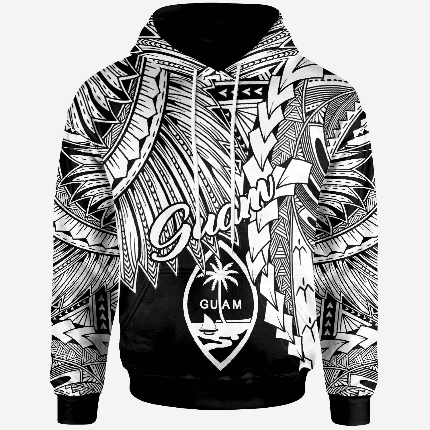 Guam Polynesian Hoodie Tribal Wave Tattoo White Unisex White - Polynesian Pride