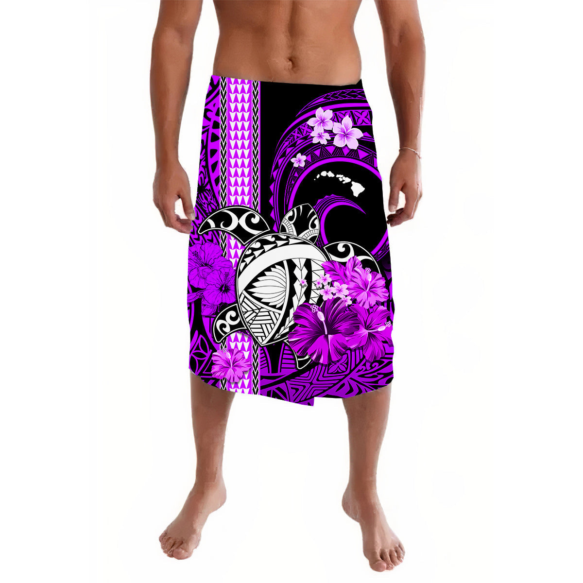 Hawaii Lavalava Polynesian Turtle Map and Purple Hibiscus LT13 Purple - Polynesian Pride