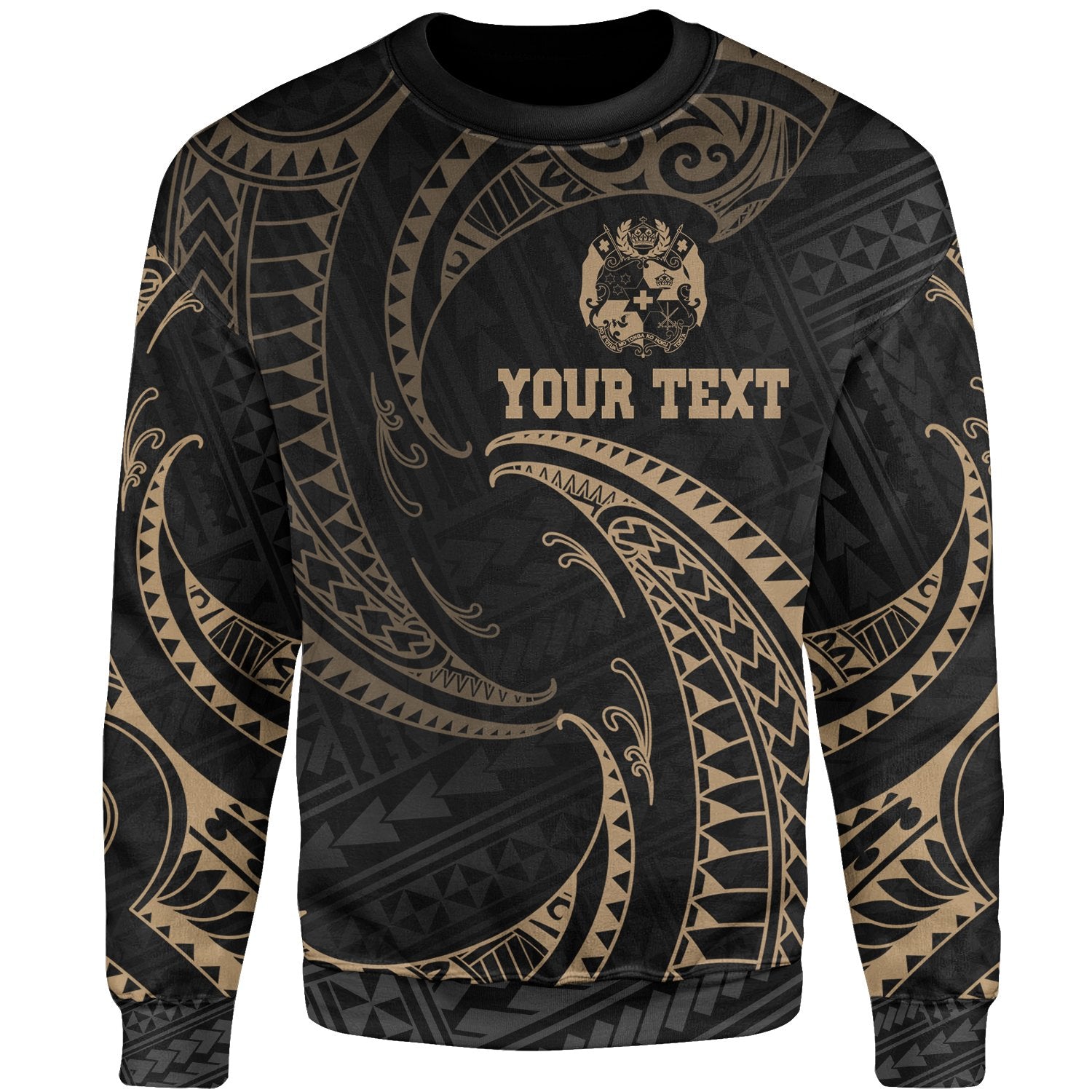 Tonga Polynesian Custom Personalised Sweater - Gold Tribal Wave Unisex Gold - Polynesian Pride