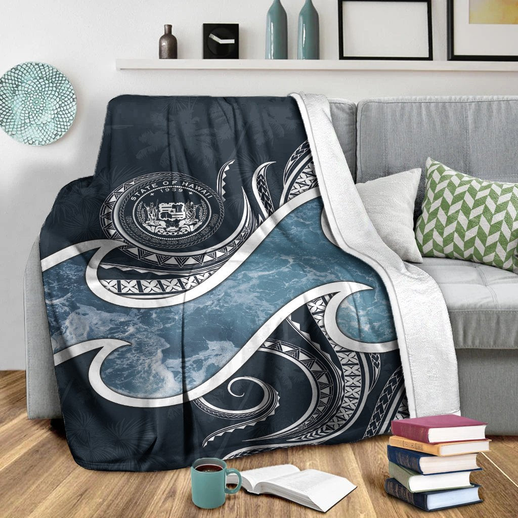 Polynesian Hawaii Premium Blanket - Ocean Style (Coat of Arms) White - Polynesian Pride