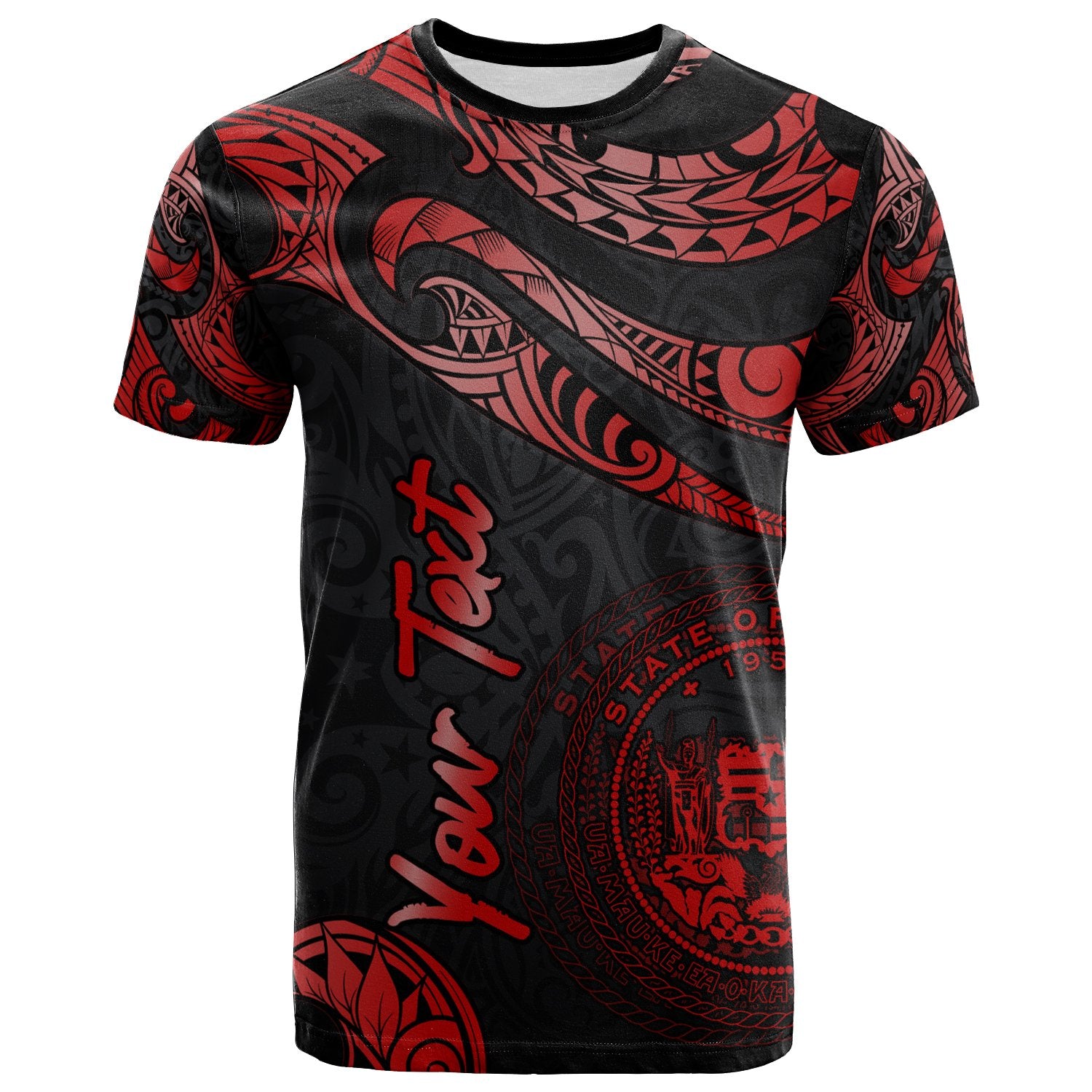 Hawaii Polynesian Custom T Shirt Polynesian Tattoo Red Version Unisex Red - Polynesian Pride