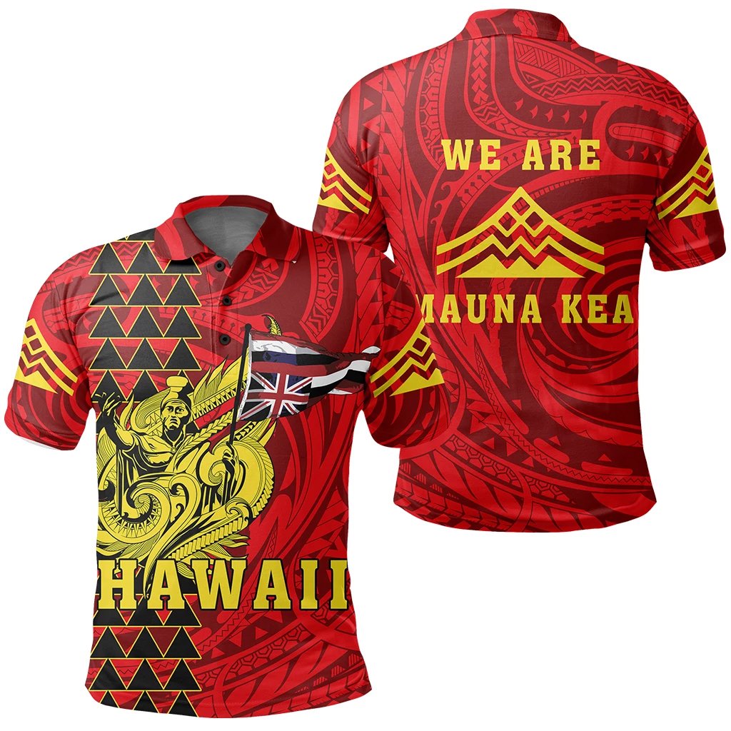 Hawaii Polo Shirt King Mauna Kea Flag Unisex Red - Polynesian Pride