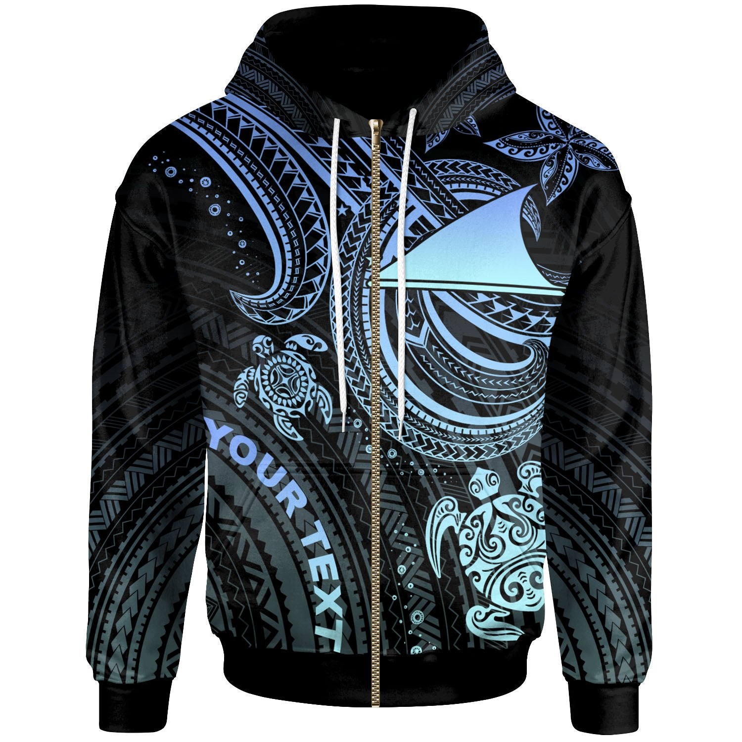 Tokelau Custom Zip up Hoodie Blue Turtle Unisex Blue - Polynesian Pride