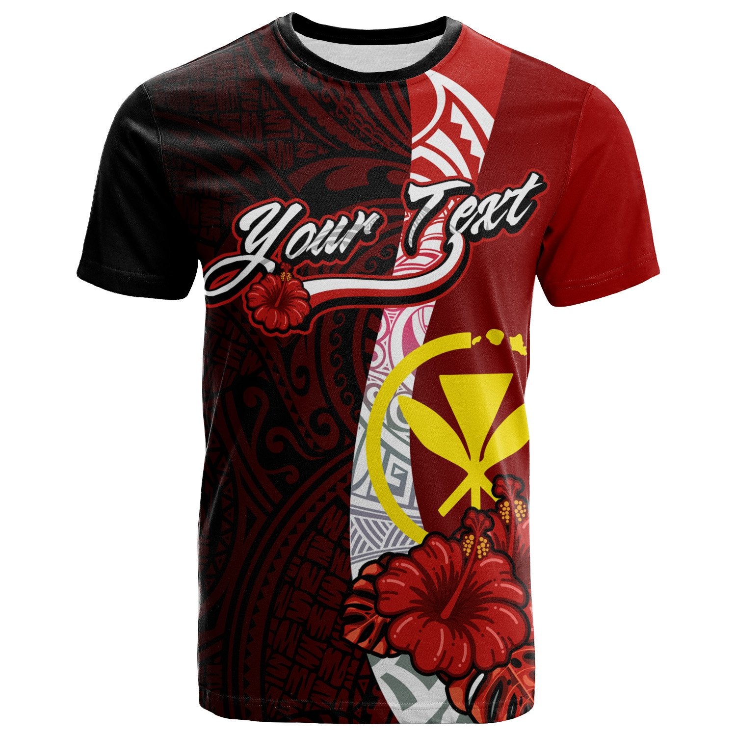 Hawaii Polynesian Custom T Shirt Kanaka Maoli With Hibiscus Unisex RED - Polynesian Pride