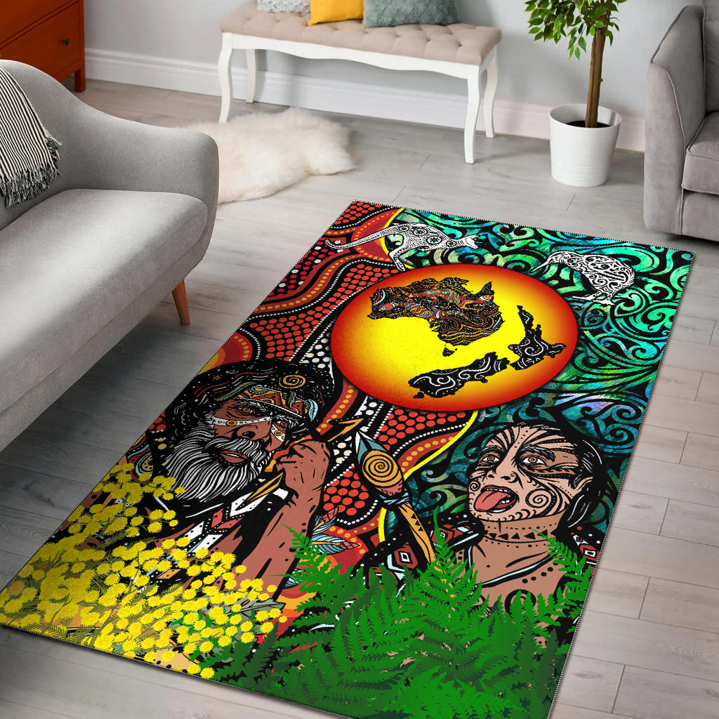 Australia Aboriginal Kangaroo Combine New Zealand Maori Kiwi Bird Area Rug - LT2 ART - Polynesian Pride