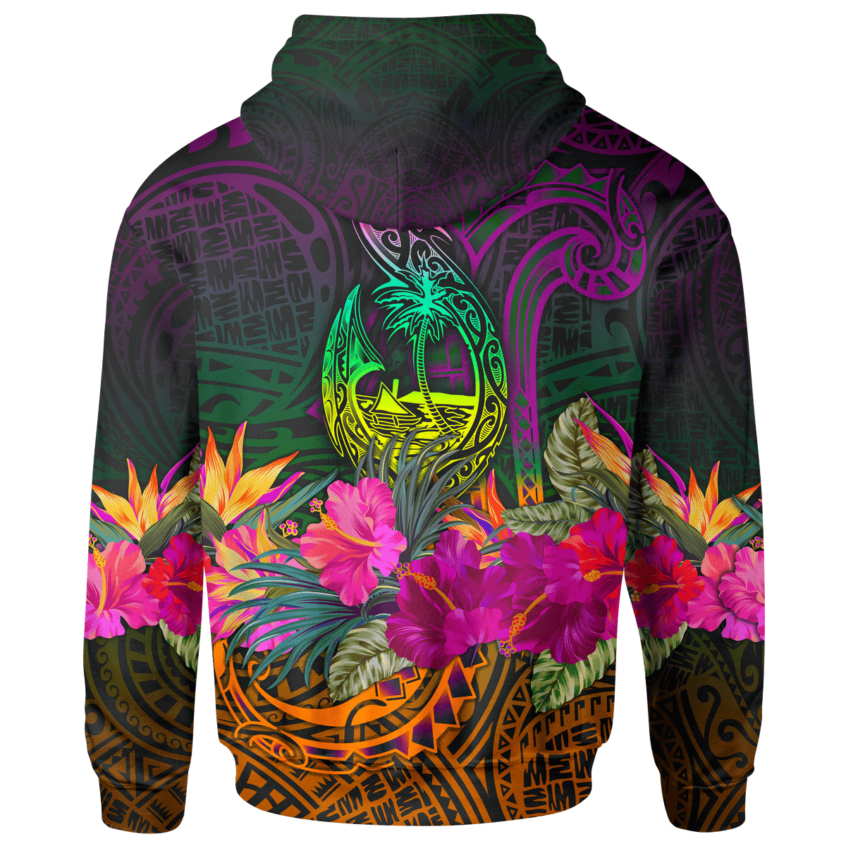Guam Polynesian Zip up Hoodie Summer Hibiscus - Polynesian Pride