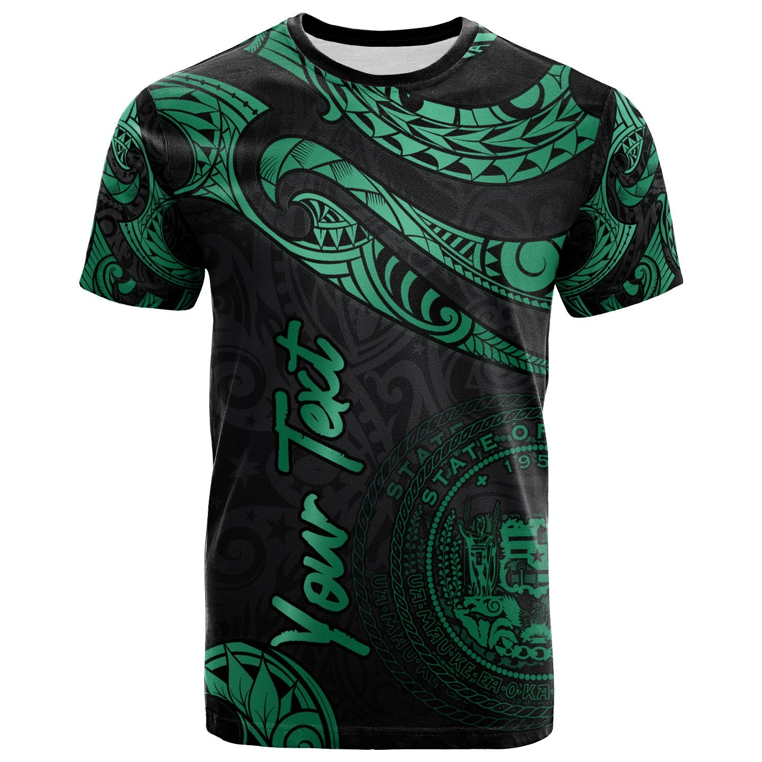 Hawaii Polynesian Custom T Shirt Polynesian Tattoo Green Version Unisex Art - Polynesian Pride