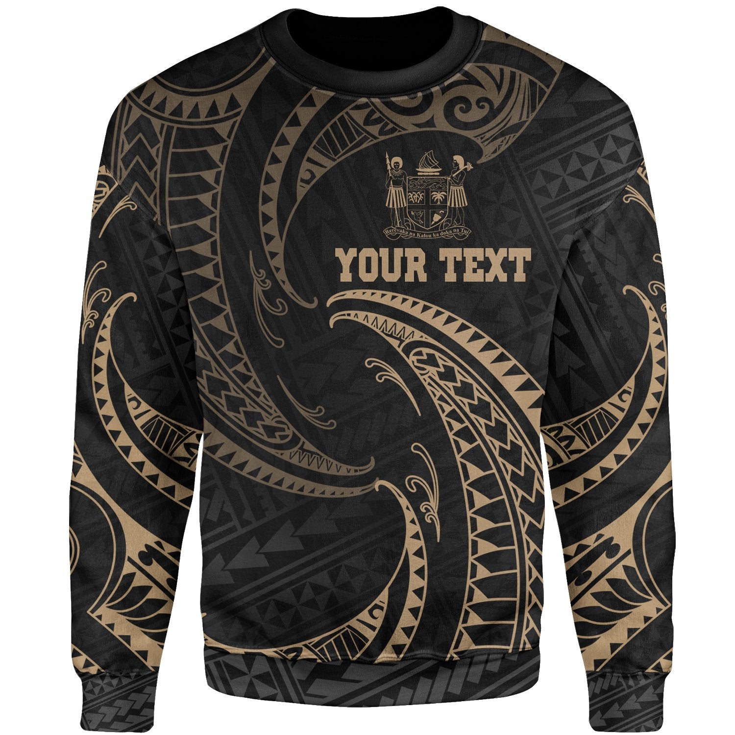 Fiji Polynesian Custom Personalised Sweater - Gold Tribal Wave Unisex Gold - Polynesian Pride