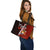 Tonga Polynesian Leather Tote Bag - Coat Of Arm With Hibiscus - Polynesian Pride