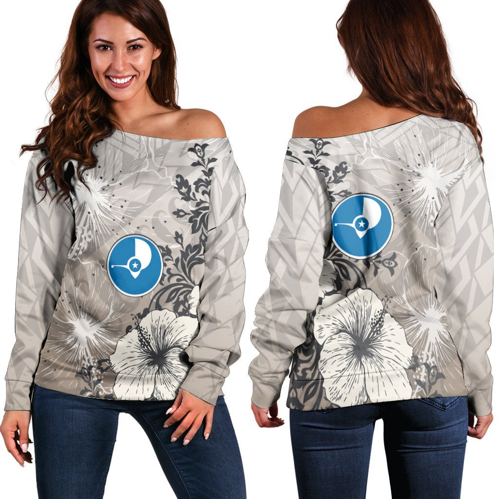 Yap State Women's Off Shoulder Sweaters - Vintage Luxury Floral Style Nude - Polynesian Pride