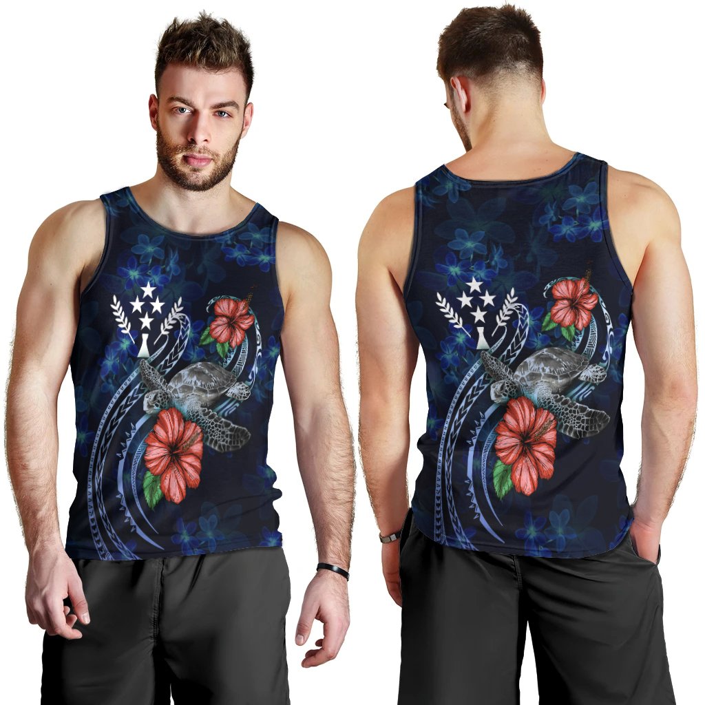 Kosrae Polynesian Men Tank Top - Blue Turtle Hibiscus Blue - Polynesian Pride