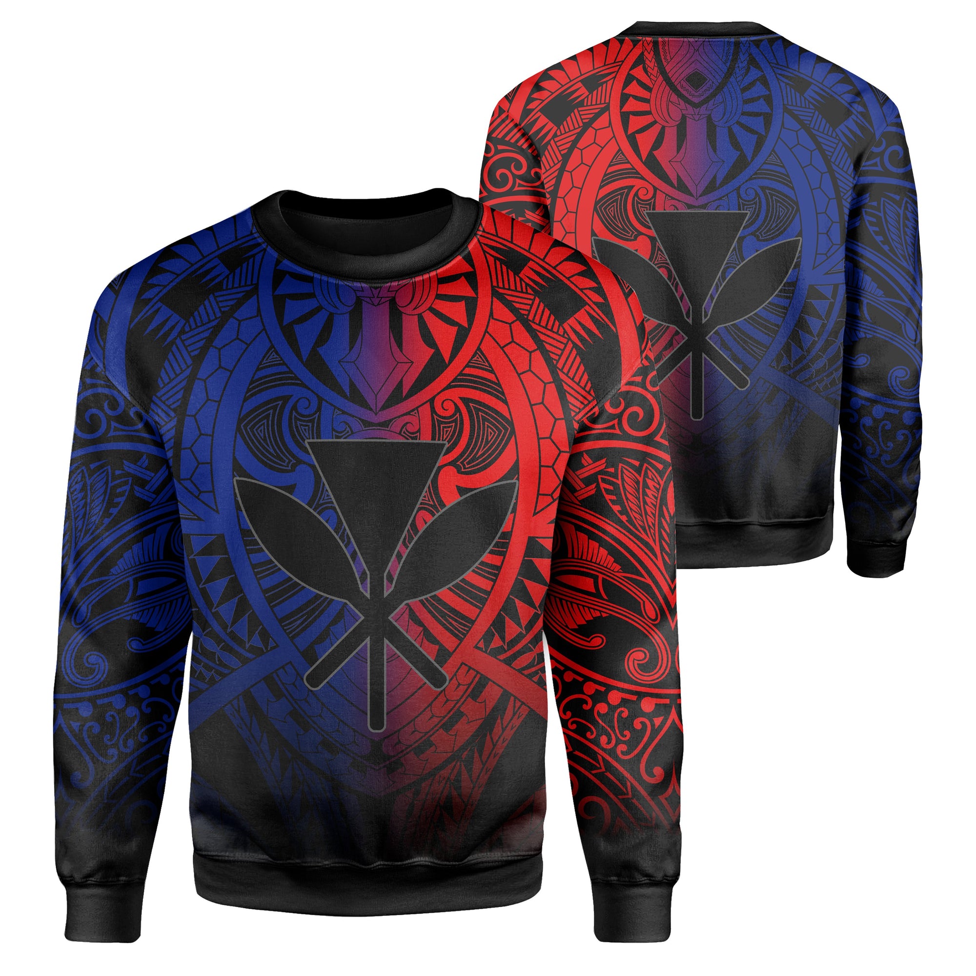 Hawaii Maka Polynesian Kanaka Maoli Sweatshirt - AH - Heaven Style - Red Blue Unisex Blue - Polynesian Pride