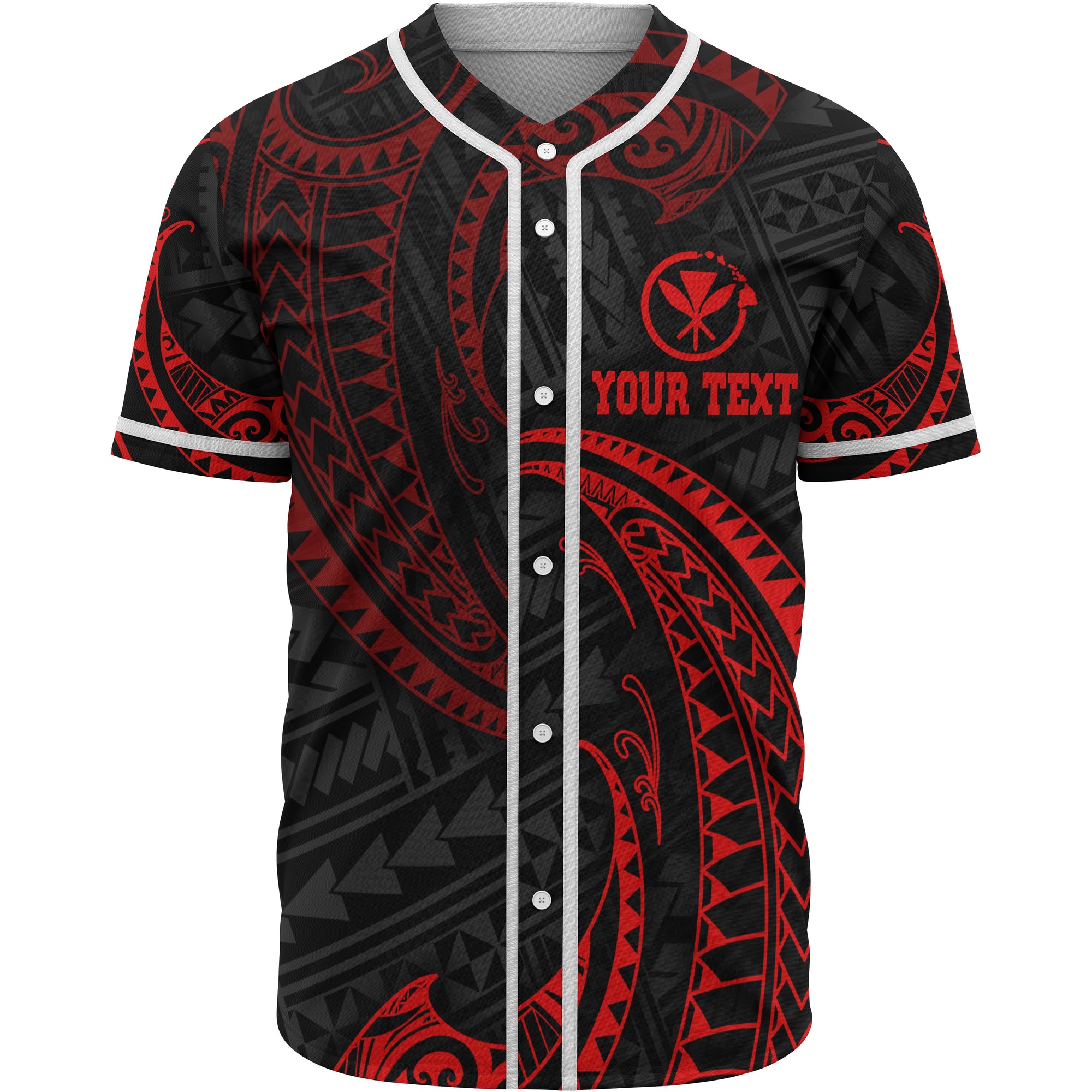 Hawaii Polynesian Custom Personalised Baseball Shirt - Red Tribal Wave Unisex Red - Polynesian Pride