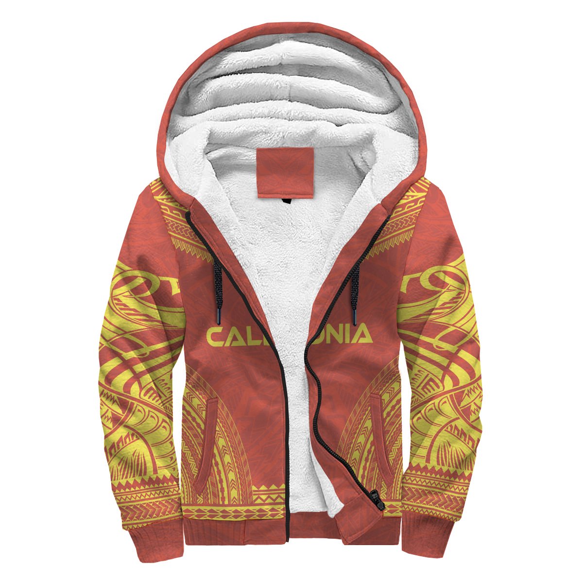 New Caledonia Sherpa Hoodie - Polynesian Chief Flag Version Red - Polynesian Pride