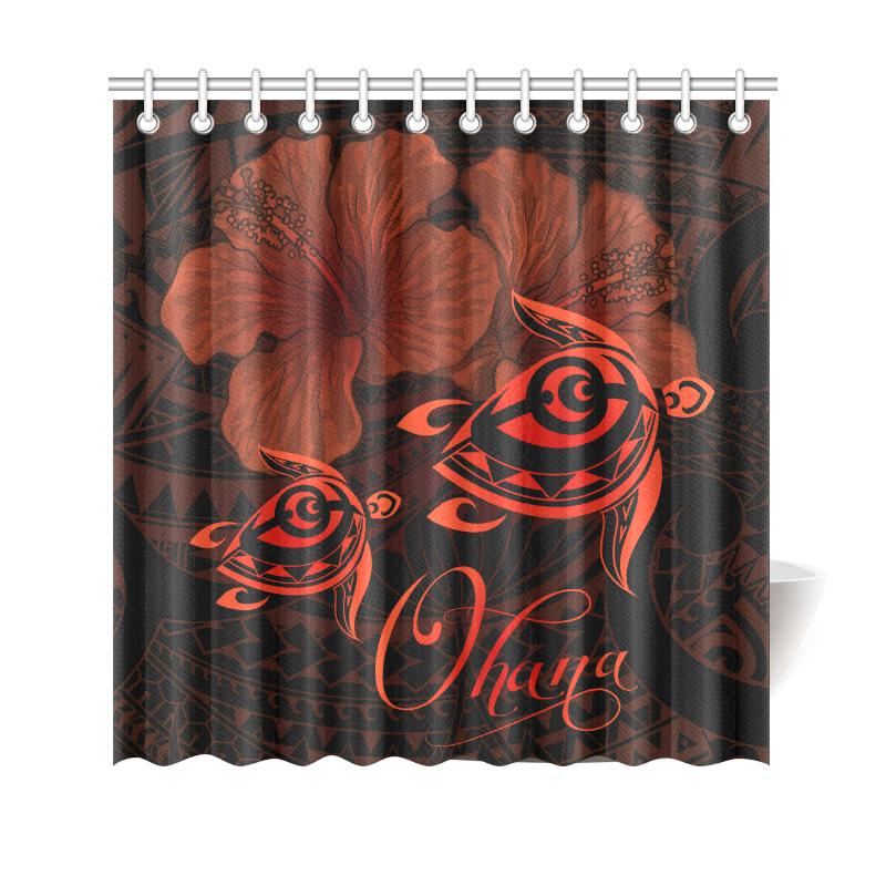 Hawaii Turtle Ohana Hibiscus Poly Shower Curtain - Orange 177 x 172 (cm) 177 x 172 (cm) - Polynesian Pride