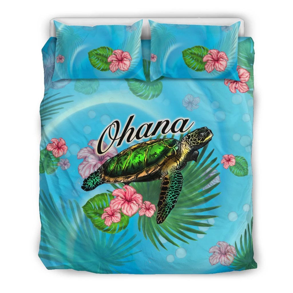 Hawaiian Ohana Turtle And Hibiscus Polynesian Bedding Set Art - Polynesian Pride