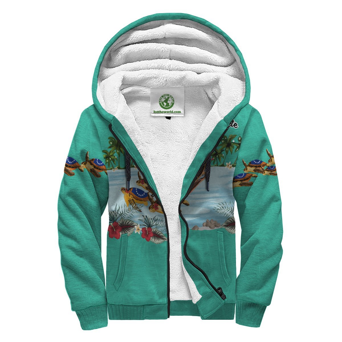 Cook Islands Hoodie Sherpa Turtle Christmas Turquoise - Polynesian Pride