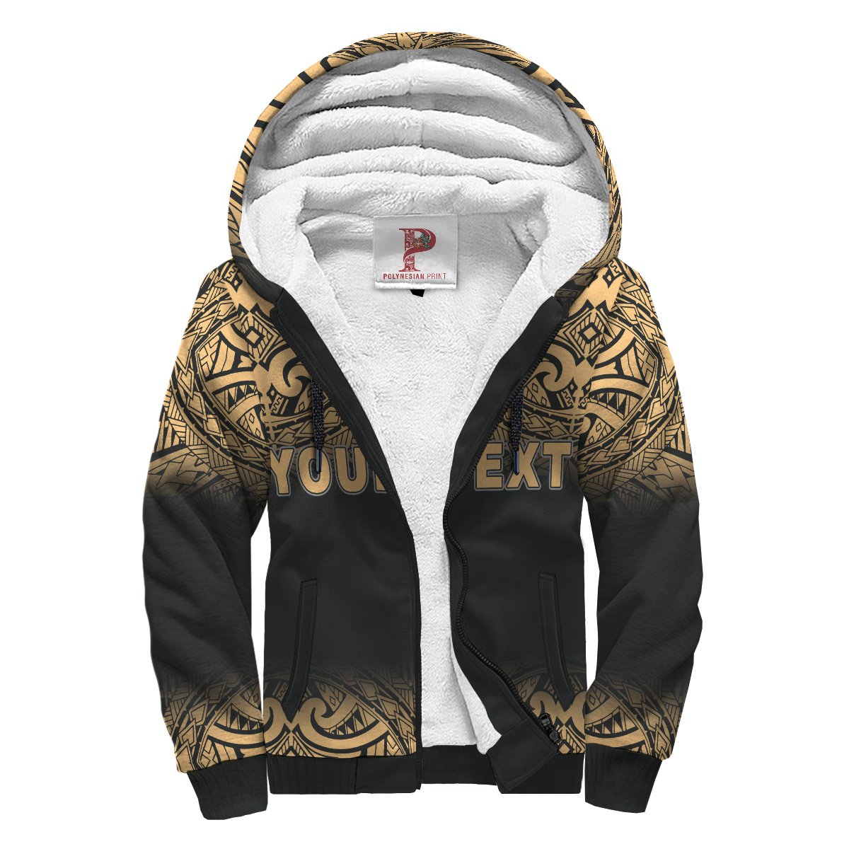 Tahiti (French Polynesia) Polynesian Personalised Custom Sherpa Hoodie - Gold Fog Gold - Black - Polynesian Pride