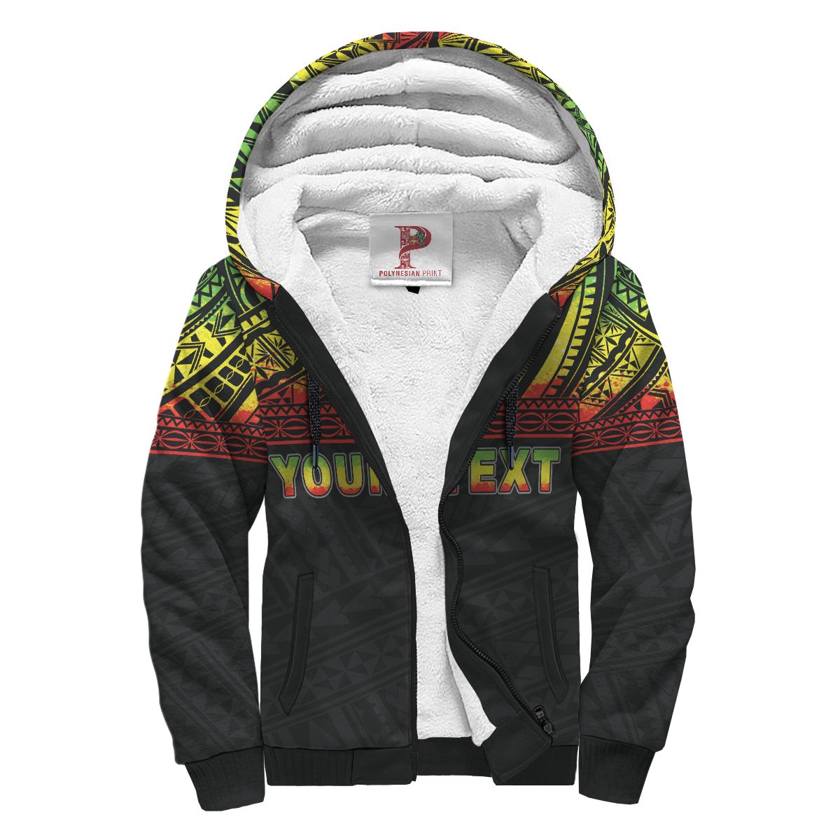 Fiji Polynesian Personalised Custom Sherpa Hoodie - Reggae Horizontal Black - Reggae - Polynesian Pride