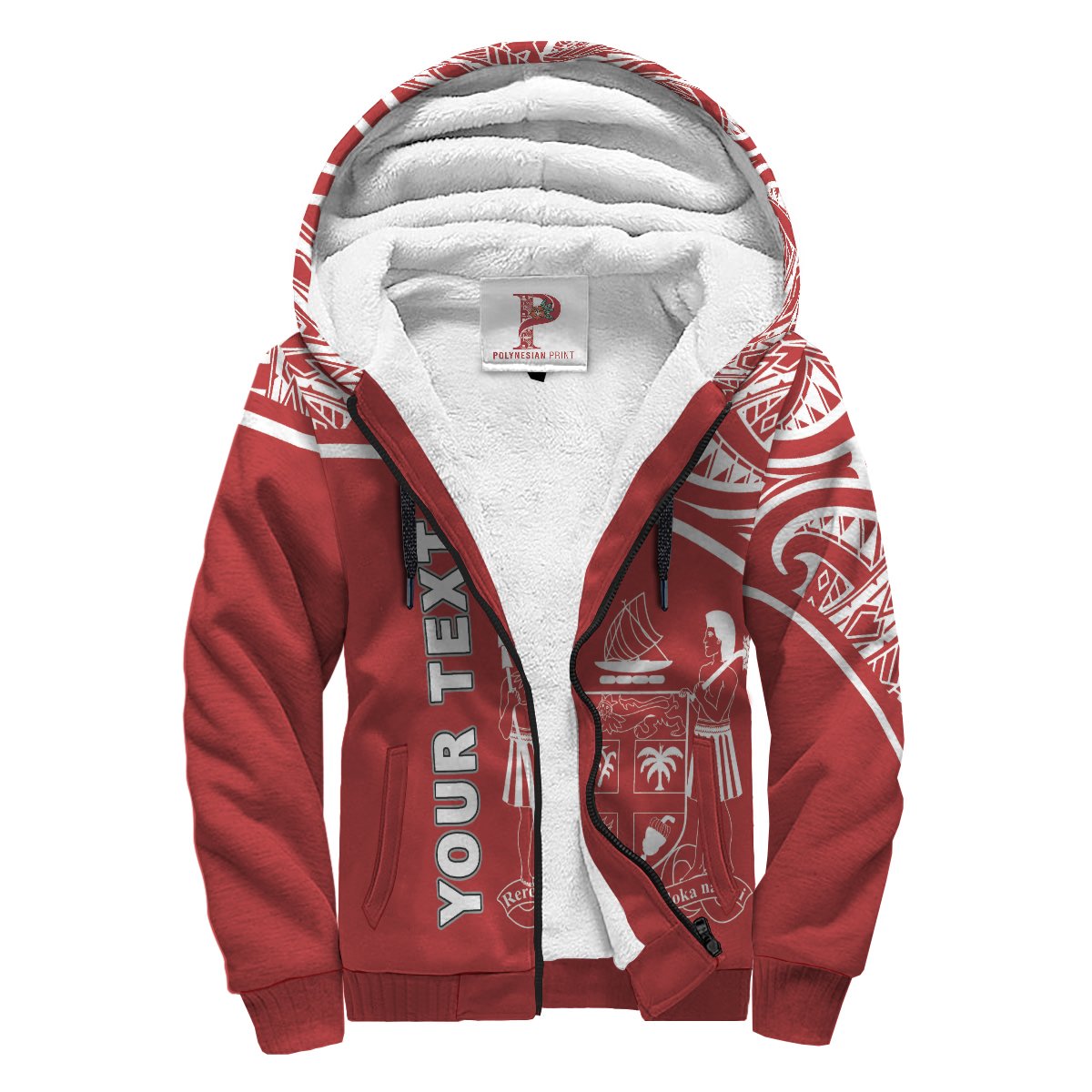 Fiji Polynesian Personalised Custom Sherpa Hoodie - Red Curve Style Red - Polynesian Pride